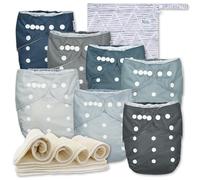 Nora's Nursery Paquete de 7 pañales de tela con 7 insertos y 1 bolsa húmeda, funda impermeable, lavables, reutilizables y pañales de bolsillo ajustables de talla única para recién nacidos y niños