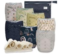 Nora's Nursery Paquete de 7 pañales de tela con 7 insertos y 1 bolsa húmeda, funda impermeable, lavables, reutilizables y pañales de bolsillo ajustables de talla única para recién nacidos y niños