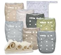 Nora's Nursery Paquete de 7 pañales de tela con 7 insertos y 1 bolsa húmeda, funda impermeable, lavables, reutilizables y pañales de bolsillo ajustables de talla única para recién nacidos y niños