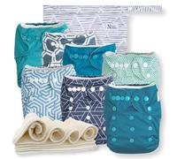 Nora's Nursery Paquete de 7 pañales de tela con 7 insertos y 1 bolsa húmeda, funda impermeable, lavables, reutilizables y pañales de bolsillo ajustables de talla única para recién nacidos y niños