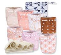 Nora's Nursery Paquete de 7 pañales de tela con 7 insertos y 1 bolsa húmeda, funda impermeable, lavables, reutilizables y pañales de bolsillo ajustables de talla única para recién nacidos y niños