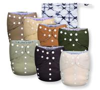 Nora's Nursery Paquete de 7 pañales de tela con bolsillo grande para niños de 35 a 55 libras con 1 bolsa húmeda, funda impermeable, lavable, reutilizable y talla única ajustable, abajo a la tierra