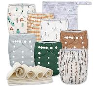 Nora's - Paquete de 7 pañales de tela con 7 inserciones y 1 bolsa húmeda, funda impermeable, lavable, reutilizable y de tamaño único para recién nacidos y niños pequeños, bosques