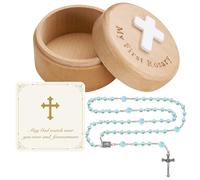 NORBU Regalos de bautizo para niña, mi primer rosario con caja de recuerdo de madera, rosario para niños, primera comunión y regalos de dedicación para bebés recién nacidos, regalo de bautizo católico