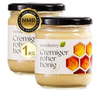 Nordberry - 1 kg Miel cruda cremosa - pura, natural y sin filtrar procedente de Letonia (2 x 500 g) - Estuche regalo
