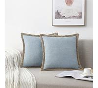 NordECO HOME Paquete de 2 Fundas de cojín de Lino Azul de 50 x 50 cm, Bordes recortados de arpillera Decorativas de 20 x 20 Pulgadas para decoración de sofá