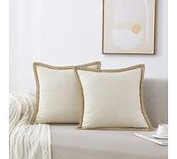 NordECO HOME Paquete de 2 Fundas de cojín de Lino Blanco de 40 x 40 cm, Bordes recortados de arpillera Decorativas de 16 x 16 Pulgadas para decoración de sofá