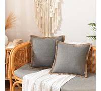 NordECO HOME Paquete de 2 Fundas de cojín de Lino Gris de 40 x 40 cm, Bordes recortados de arpillera Decorativas de 16 x 16 Pulgadas para decoración de sofá