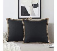 NordECO HOME Paquete de 2 Fundas de cojín de Lino Negro de 45 x 45 cm, Bordes recortados de arpillera Decorativas de 18 x 18 Pulgadas para decoración de sofá