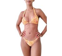 NORDESTINA - Carol, Bikini Brasileño 2 Piezas, Micro Tanga, Diseño Sexy y Estampado Vibrante (M, Naranja Brillo)
