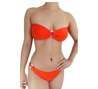 NORDESTINA - Laura | Bikini Brasileño Mujer | Traje de Baño, Top Bandeau Ajustable sin Relleno, Braguita con Abalorio | Ropa de Baño Sexy, Cómoda y con Forro. Naranja, M