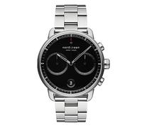 Nordgreen Pioneer - Reloj cronógrafo para hombre, color plateado, 42 mm, esfera negra y correas intercambiables, Correa plateada de 3 eslabones, 42mm, pulsera