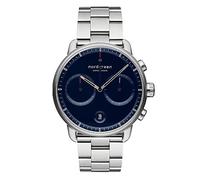 Nordgreen Pioneer - Reloj cronógrafo para hombre, color plateado escandinavo, 42 mm, con esfera azul marino y correa, Correa plateada de 3 eslabones, 42mm, pulsera