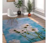 Nordic Alfombra 160x200cm for salon Blue Sky Landscape cocina Throw Alfombrilla antideslizante lavable White Daisy estampado Large Tapete resistente a las manchas Fluffy dormitorio Thin Playroom