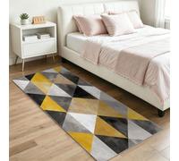 Nordic - Alfombra de pasillo (50 x 150 cm, antideslizante, de pelo bajo, para sala de estar, baño, lavandería, triángulos geométricos, lavable, estampada, gris y amarillo)