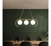 Nordic All Copper Chandelier Kitchen Island Bar Decor Light 3 Linear Hanging Lamp Glass Globe Pendant Lights for Over Table Living Room Bedroom Hallway(3 Heads)