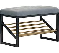 Nordic - Banco de zapatos de entrada con marco de hierro forjado, taburete de almacenamiento gris para el final de la cama, elegante banco y estante perfecto para zapatos y artículos esenciales de