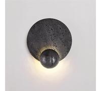 Nordic Black Travertine Disc Shape Wall Sconces Warm Soft Glow Wall Mounted Lamp Minimalist Semicircle Shape Spliced Lampshade Wall Light for Bedroom Bathroom Mirror