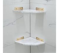 Nordic - Cesta de ducha flotante para esquina - Cesta triangular en oro cepillado y mármol natural para almacenamiento de baño y cocina, diseño de cobre, organizador que ahorra espacio