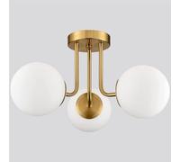 Nordic Close to Ceiling Light Fixture with Milk White Glass Globe Shade 3-Light Gold Chandelier Ceiling Lights Modern Sputnik E12 Pendant Lights for Living Room Bedroom Kitchen Entryway(Gold)
