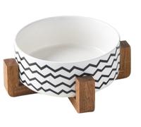 Nordic - Cuenco elevado de cerámica para gatos con soporte de madera, cuencos elevados para gatos y perros, cuenco de agua para comida para perros, cuencos de cerámica para perros medianos y pequeños