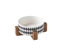 Nordic - Cuenco elevado de cerámica para gatos con soporte de madera, cuencos elevados para gatos y perros, cuenco de agua, cuencos de cerámica para perros medianos y pequeños (1 rombo, M (15,5 cm)