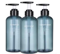 Nordic Design - 3 botellas de jabón recargables de 500 ml para champú y detergente líquido (azul)