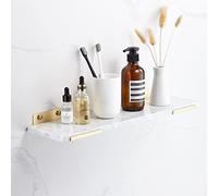 Nordic - Estantes flotantes de latón cepillado para baño, organizador de ducha montado en la pared con estante para toallas y cosméticos de mármol para champú, solución de almacenamiento elegante de