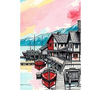 Nordic Harbor Landscape on Abstract Background Journal: a DOT GRID notebook for self-expression