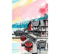 Nordic Harbor Landscape on Abstract Background Journal: a DOT GRID notebook for self-expression