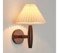 Nordic Hardwired Sconces Wooden Wall Lamps Wall Lighting Wood Wall Mount Light Fabric Wall Lamp for Living Room Hallway Restaurant Bedroom Bedside Wall Lights(Walnut Color)