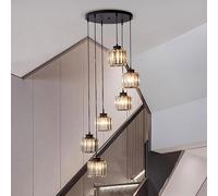 Nordic Home Decoration Stair Chandelier Living and Dining Room Pendant Lights Ceiling Light Indoor Lighting Crystal(Black 9 Heads,Cold White)