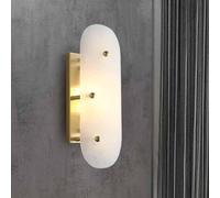 Nordic Home Marble Wall Sconce, Modern Indoor Marble Wall Light with White Natural Stone and Brass Vanity Fixture, Long Linear Wall Lamp for Bedroom, Bedside, Living Room, Home Wall Lighting