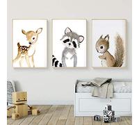 Nordic Ideas 3 Cuadros Habitacion Niño Niña Lienzo 30x40 Poster Animales Ciervo Mapache Ardilla Bebe Laminas Decorativas Infantiles Pared Regalos DIN A3 sin Marco