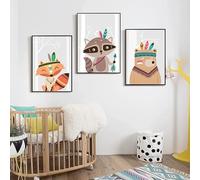 Nordic Ideas Juego de 3 carteles de animales jungla zorro oso mapata, lienzo decorativo para pared, regalo de cumpleaños, NPTWC009-XL
