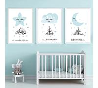 Nordic Ideas Juego de 3 carteles de oso de conejo y ciación para dormitorio infantil, pintura sobre lienzo, decoración de pared, regalo de cumpleaños, NPTWC010-XL