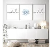 Nordic Inhale Exhale Letters Posters Imprimir Azul Floral Lienzo Pintura Zen Arte de la pared Imágenes de flores de loto Decoración de la sala de estar sin marco-40x50cmx3