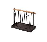 Nordic Iron Cup Drying Rack Metal Mug Stand Shelf with Tray and Wooden Handle Kitchen Home Bottle Wine Glass Organizer Black
