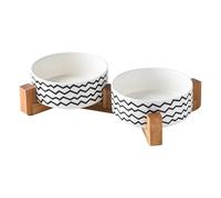 Nordic - Juego de cuencos elevados de cerámica para gatos con soporte de madera, 2 cuencos elevados para gatos y perros, cuencos dobles para comida y agua, cuencos de cerámica para perros medianos y
