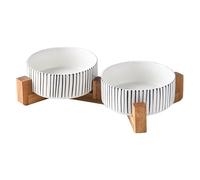 Nordic - Juego de cuencos elevados de cerámica para gatos con soporte de madera, 2 cuencos elevados para gatos y perros, cuencos dobles de comida y agua para perros, cuencos de cerámica para perros