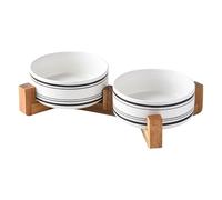 Nordic - Juego de cuencos elevados de cerámica para gatos con soporte de madera, 2 cuencos elevados para gatos y perros, cuencos dobles de comida y agua para perros, cuencos de cerámica para perros