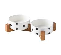 Nordic - Juego de cuencos elevados de cerámica para gatos con soporte de madera de acacia, 2 cuencos elevados de 30 onzas, cuencos dobles Hepburn para comida y agua, cuencos de cerámica para perros