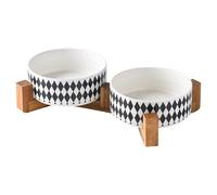 Nordic - Juego de cuencos elevados de cerámica para gatos con soporte de madera de acacia, 2 cuencos elevados de 30 onzas, cuencos dobles de comida y agua para perros, cuencos de cerámica para perros
