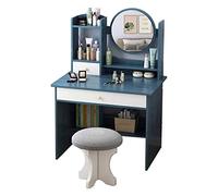 Nordic - Juego de mesa de tocador con taburete de espejo HD y cajones grandes, mini tocador de maquillaje para apartamento, dormitorio, regalo de niñas, color azul