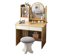 Nordic - Juego de mesa de tocador con taburete de espejo HD y cajones grandes, mini tocador de maquillaje para apartamento, dormitorio, regalo de niñas, color azul