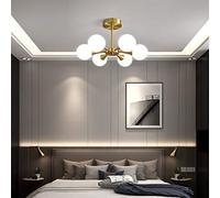 Nordic LED Chlier - Lámpara colgante de 4 cabezales de cobre y bola para estudio, dormitorio, pasillo, moderna lámpara de techo, diseño blanco leche