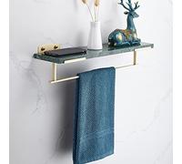 Nordic Light - Estante de baño de latón cepillado con estante para toallas, estante flotante de mármol verde, organizador de ducha montado en la pared, estantes de almacenamiento de champú y