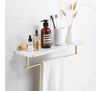 Nordic Light - Estante de baño de latón cepillado con estantes flotantes de mármol, organizador de ducha montado en la pared, champú y cosméticos con estante para toallas, mármol blanco, 50 cm