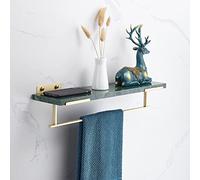 Nordic Light - Estantería flotante de latón cepillado para ducha con barra de toalla, estante organizador de mármol montado en la pared para almacenamiento de champú y cosméticos, mármol verde, 40 cm