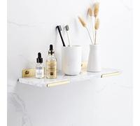 Nordic Light - Estantes flotantes de latón con estante para toallas, estante de mármol montado en la pared para organización de champú y cosméticos, organizador de estante de ducha de montaje en